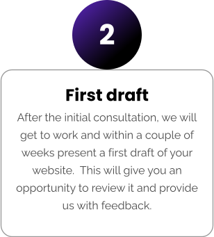 First draft After the initial consultation, we will get to work and within a couple of weeks present a first draft of your website.  This will give you an opportunity to review it and provide us with feedback. 2